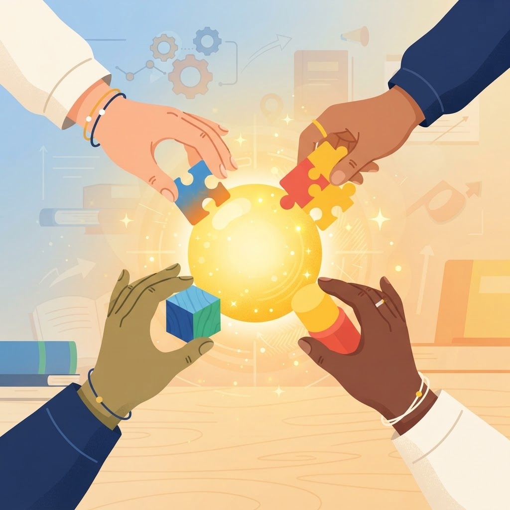 Collaborative hands assembling learning experiences
